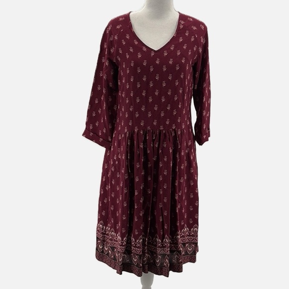 Garnet Hill Bohemian Pocket Dress in Burgundy - Size 4 - Picture 1 of 7